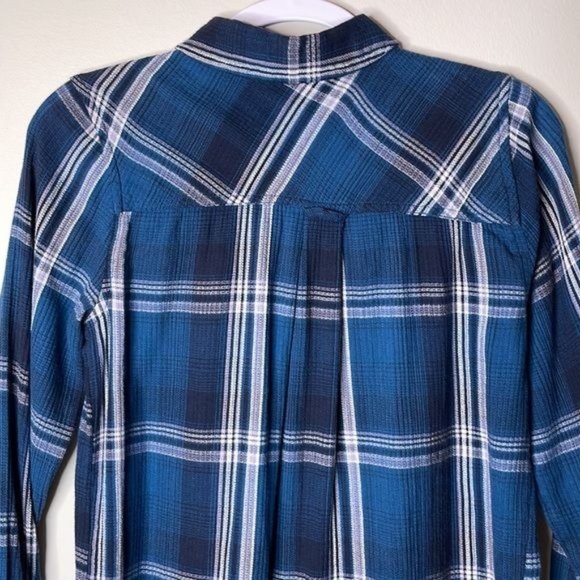 Sonoma Size XS Blue White Plaid Knit Soft Slouchy Western Rodeo Button Down - Picture 8 of 11